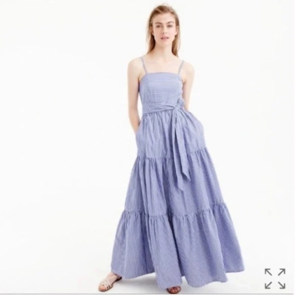J Crew Garratt Striped Tiered Maxi Dress White Blue Size 4